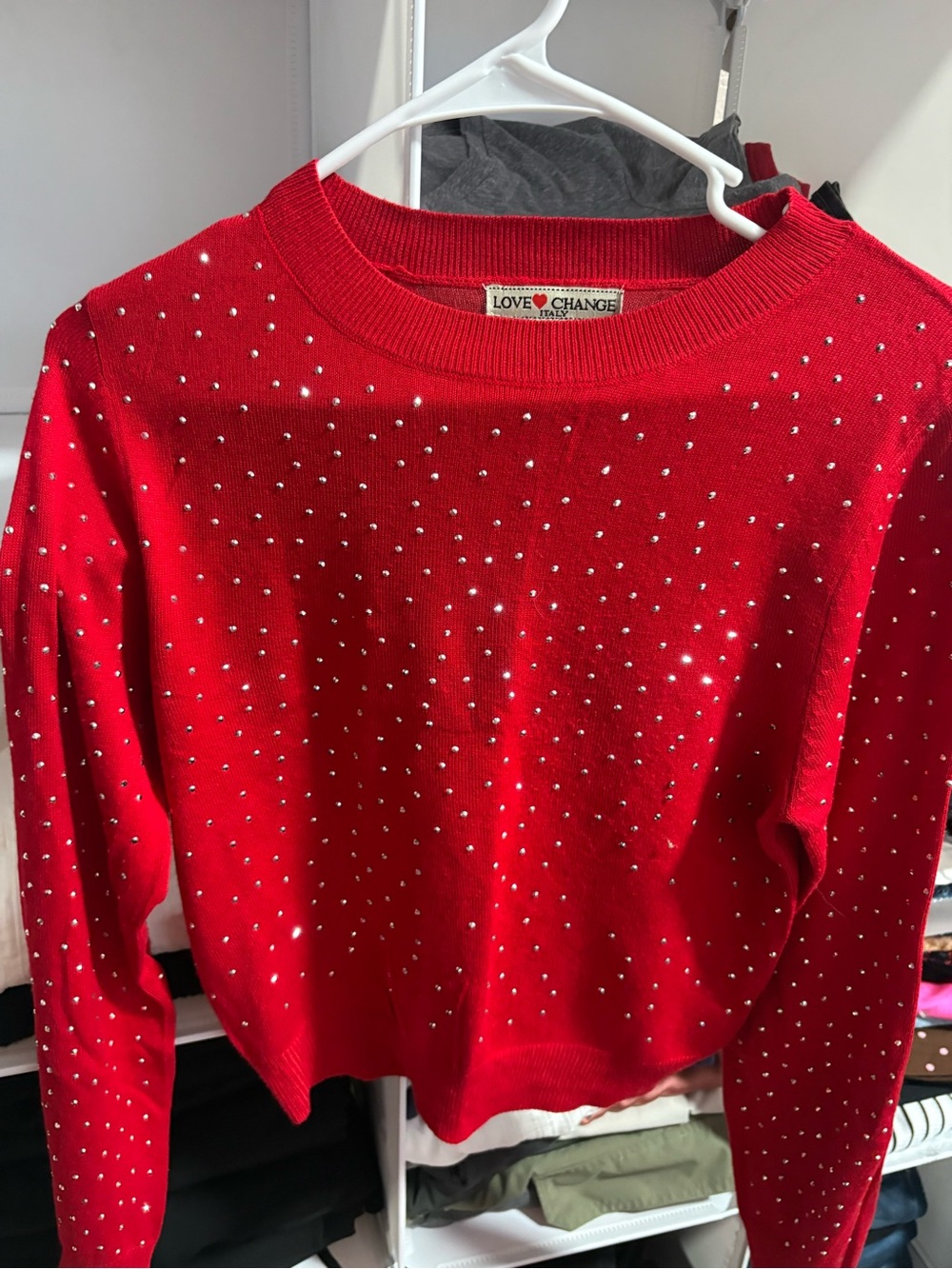 Love & Change Red Rhinestone Crewneck Sweater